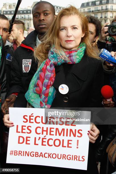 Valerie Trierweiler participates to the demonstration in support for kidnapped Nigerian schoolgirls at the Trocadero on May 13, 2014 in Paris, France.