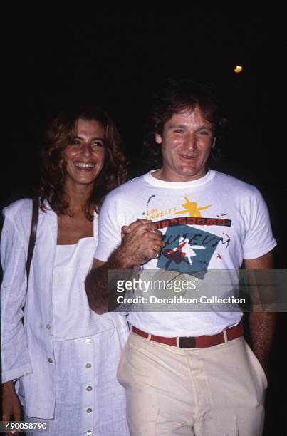 Entertainer Robin Williams and his wife Valerie Velardi attend a party at producer Ed Milkis's house 1980 in Los Angeles, California.