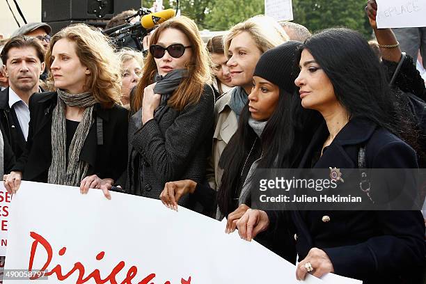 Nathalie Kosciusko Morizet, Carla Bruni Sarkozy, Valerie Pecresse, Mia Frye and guest participate to the demonstration in support for kidnapped...