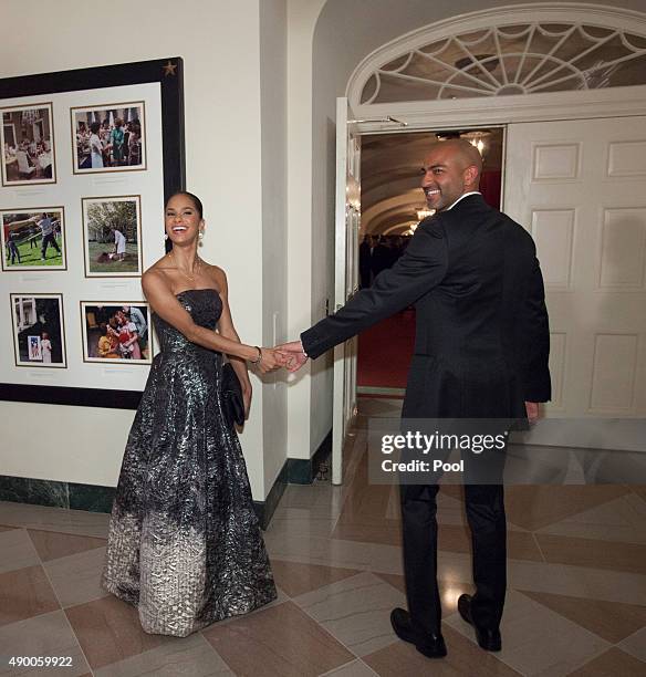 Principal dancer Misty Copeland of the American Ballet Theatre and Olubayo Evans arrive for a state dinner in honor of Chinese President President Xi...