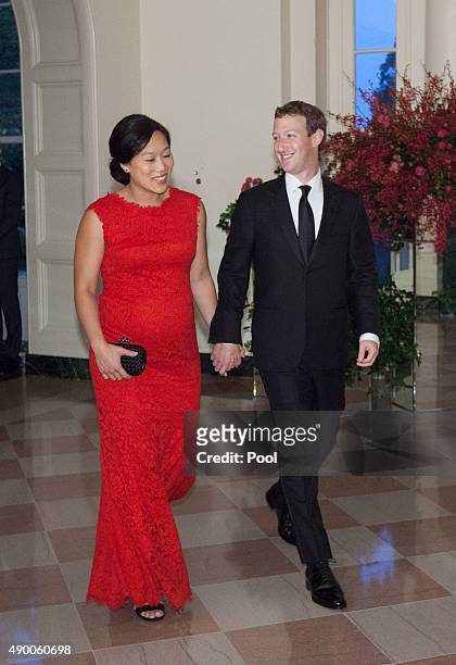 Facebook CEO Mark Zuckerberg and Dr. Priscilla Chan arrive for a state dinner in honor of Chinese President President Xi Jinping and his wife Peng...