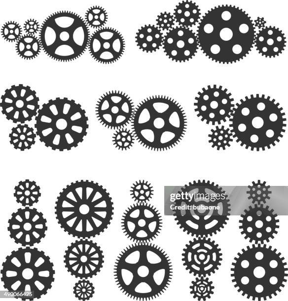 gearsblack & white royalty free vector interface icon set - factory machine icon stock illustrations