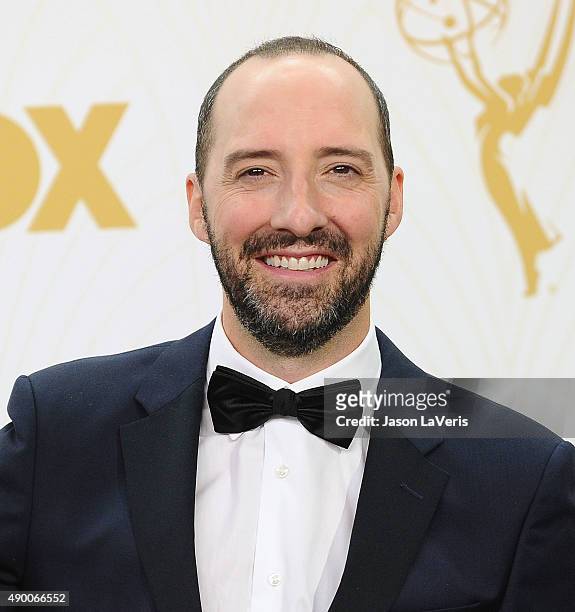 Actor Tony Hale poses in the press room at the 67th annual Primetime Emmy Awards at Microsoft Theater on September 20, 2015 in Los Angeles,...