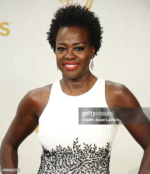 Actress Viola Davis poses in the press room at the 67th annual Primetime Emmy Awards at Microsoft Theater on September 20, 2015 in Los Angeles,...