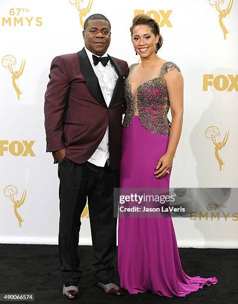 Actor Tracy Morgan and wife Megan Morgan pose in the press room at the 67th annual Primetime Emmy Awards at Microsoft Theater on September 20, 2015...