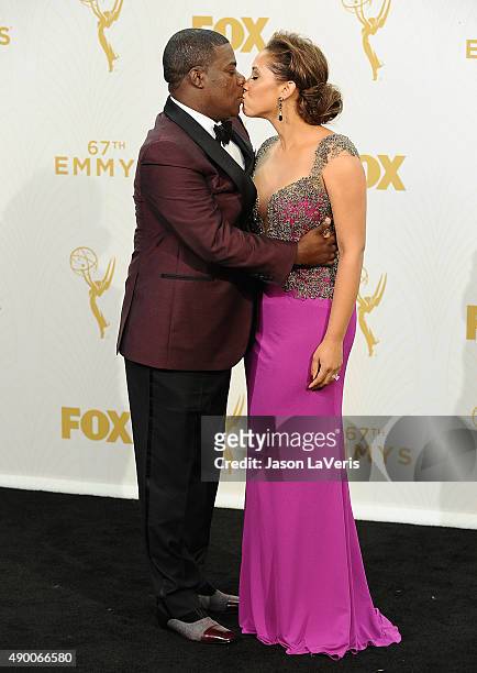 Actor Tracy Morgan and wife Megan Morgan pose in the press room at the 67th annual Primetime Emmy Awards at Microsoft Theater on September 20, 2015...