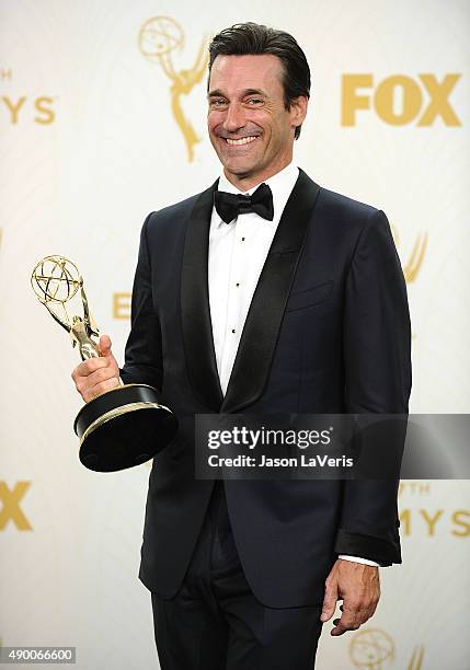 Actor Jon Hamm poses in the press room at the 67th annual Primetime Emmy Awards at Microsoft Theater on September 20, 2015 in Los Angeles, California.