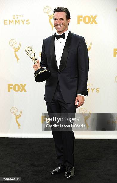 Actor Jon Hamm poses in the press room at the 67th annual Primetime Emmy Awards at Microsoft Theater on September 20, 2015 in Los Angeles, California.