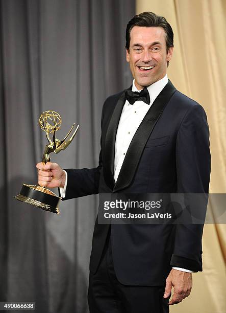 Actor Jon Hamm poses in the press room at the 67th annual Primetime Emmy Awards at Microsoft Theater on September 20, 2015 in Los Angeles, California.
