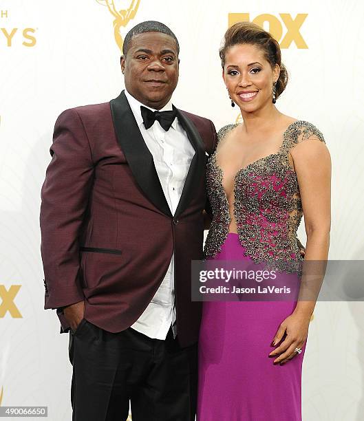 Actor Tracy Morgan and wife Megan Morgan pose in the press room at the 67th annual Primetime Emmy Awards at Microsoft Theater on September 20, 2015...