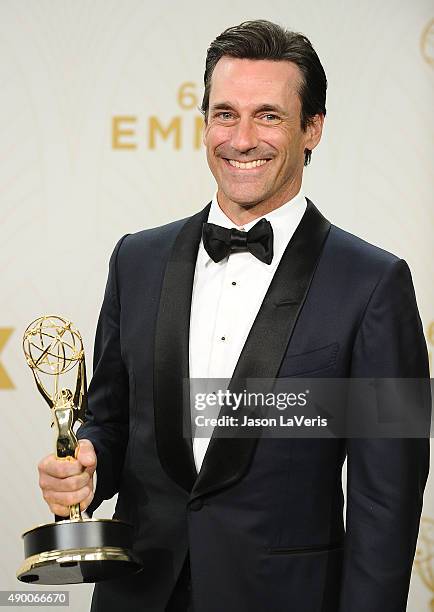 Actor Jon Hamm poses in the press room at the 67th annual Primetime Emmy Awards at Microsoft Theater on September 20, 2015 in Los Angeles, California.