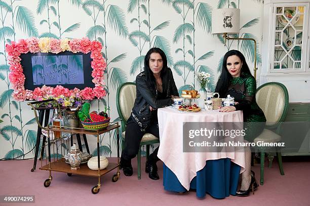 Olvido Gara and Mario Vaquerizo attend 'El Tea Party de Alaska y Mario' photocall at Torres Acosta on May 13, 2014 in Madrid, Spain.