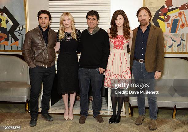 Oscar Isaac, Kirsten Dunst, Director Hossein Amini, Daisy Bevan and Viggo Mortensen pose at a photocall for "The Two Faces Of January" at Corinthia...