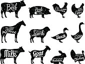 Farm Animals Silhouettes Collection, Butchery Labels Templates