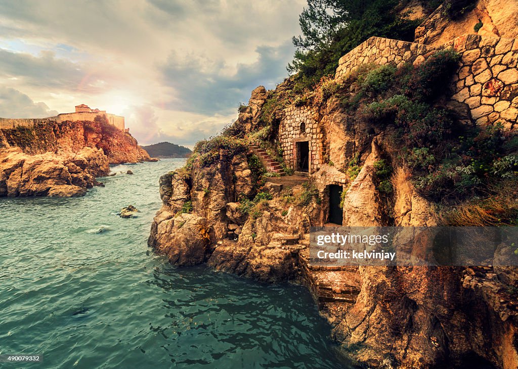 Alten Hafen und fort in Dubrovnik, Kroatien