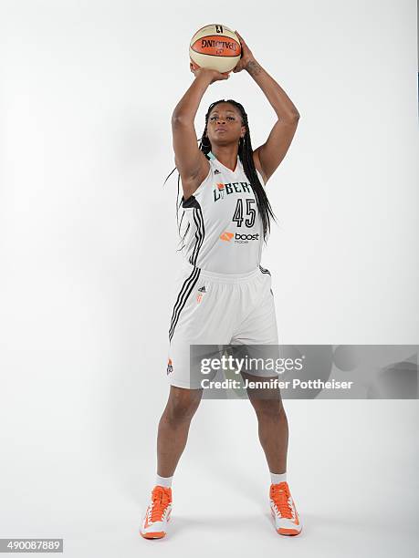 Kara Braxton of the New York Liberty poses for a portrait during 2014 WNBA Media Day at the MSG Training Facility on May 12, 2014 in Tarrytown, New...