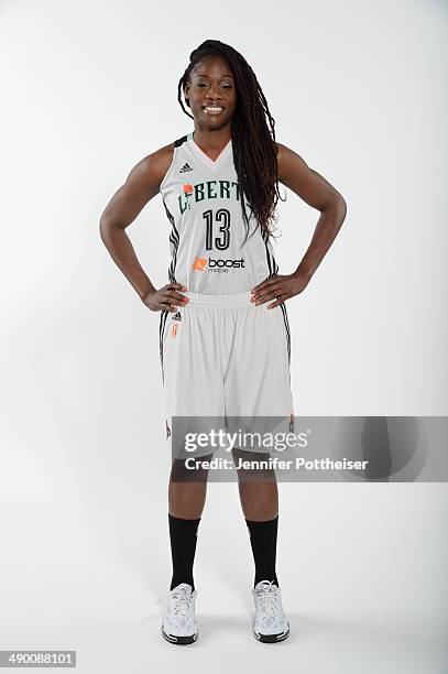 Nicky Anosike of the New York Liberty poses for a portrait during 2014 WNBA Media Day at the MSG Training Facility on May 12, 2014 in Tarrytown, New...