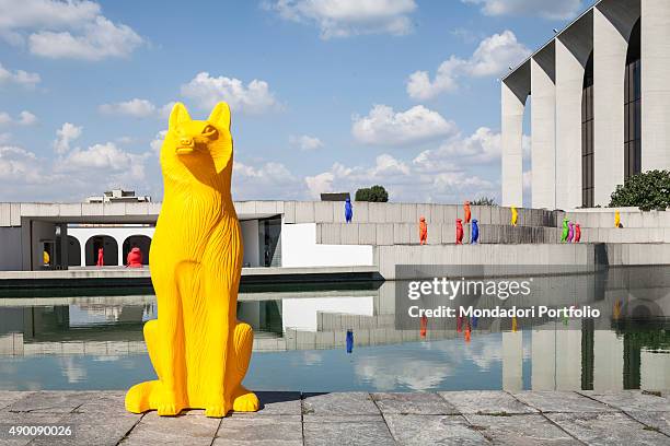 Cracking Art Group animals invade Mondadori Palace by Oscar Niemeyer, Arnoldo Mondadori Editore headquarter. Segrate, September 2015