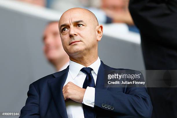 Tottenham Hotspur Chairman Daniel Levy looks on prior to the Barclays Premier League match between Tottenham Hotspur and Manchester City at White...