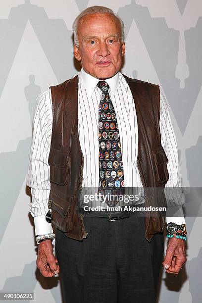 Astronaut Buzz Aldrin attends The Academy Of Motion Picture Arts And Sciences' Presents Deconstructing 'Gravity' at DGA Theater on May 12, 2014 in...