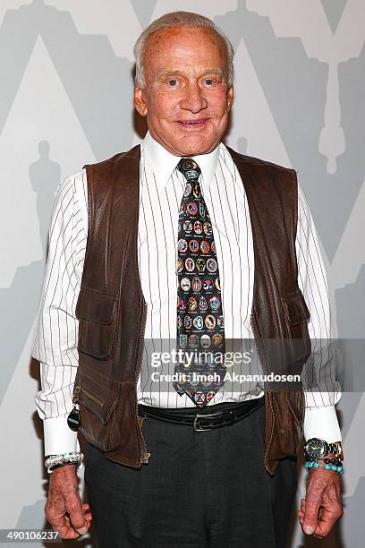 Astronaut Buzz Aldrin attends The Academy Of Motion Picture Arts And Sciences' Presents Deconstructing 'Gravity' at DGA Theater on May 12, 2014 in...