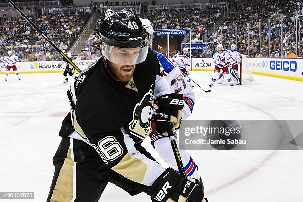 Joe Vitale of the Pittsburgh Penguins skates against the New York Rangers in Game Five of the Second Round of the 2014 NHL Stanley Cup Playoffs on...