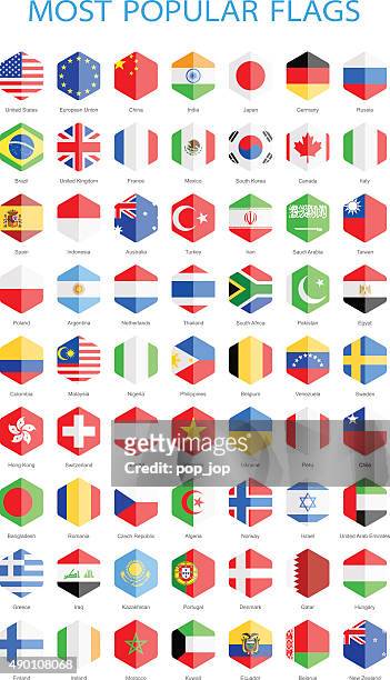 world most popular hexagonal flags - illustration - most popular flag icon stock illustrations