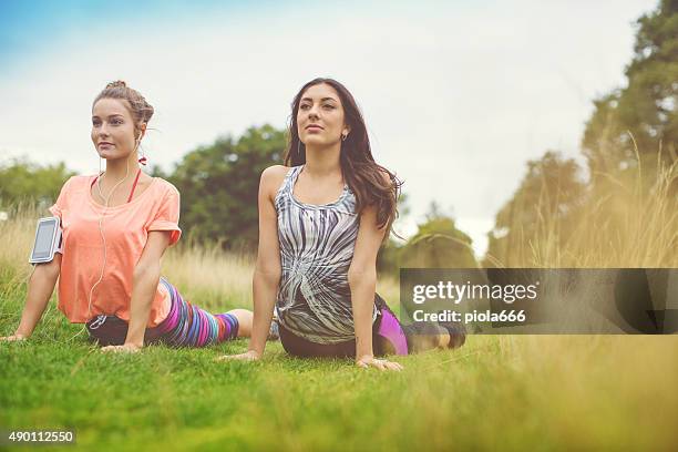 yoga sequence in the park - hyde park - london stock pictures, royalty-free photos & images