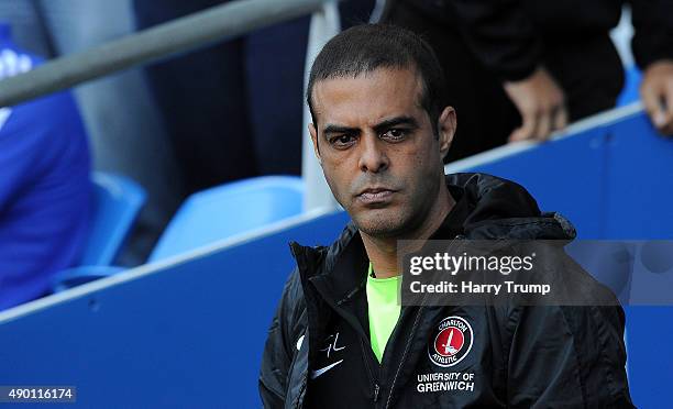 Guy Luzon, Manager of Charlton Athletic during the Sky Bet Championship match between Cardiff City and Charlton Athletic at the Cardiff City Stadium...