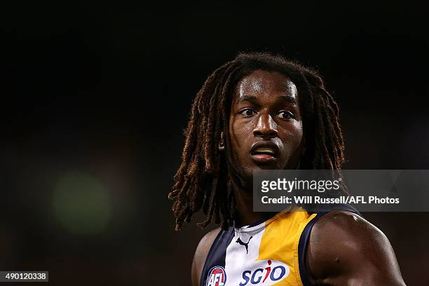Nic Naitanui of the Eagles looks on during the AFL Second Preliminary Final match between the West Coast Eagles and the North Melbourne Kangaroos at...