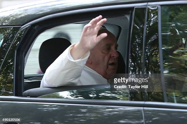 Pope Francis departs the Upper East Side for John F. Kennedy International Airport on September 26, 2015 in New York City.