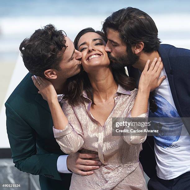 Asier Etxeandia, Inma Cuesta and Alex Garcia attend 'La Novia' photocall during 63rd San Sebastian Film Festival at Kursaal on September 26, 2015 in...