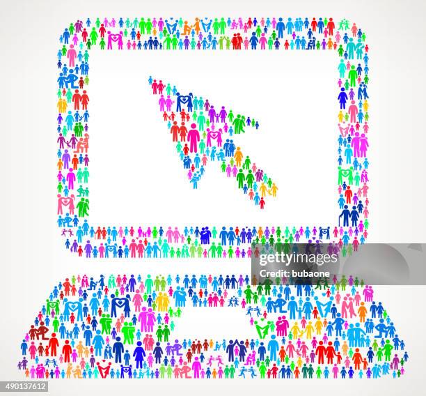 laptop with cursor on vector family pattern background - kid computer white background stock illustrations