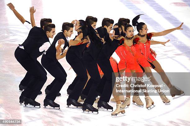 Sarah Marine Rouffanche and Geoffrey Brissauf of France skate during the junior ice free dance of the ISU Junior Grand Prix at Tor-Tor Arena on...