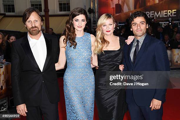 Daisy Bevan, Kirsten Dunst, Oscar Issac and Viggo Mortensen attend the UK premiere of 'The Two Faces Of January' at The Curzon Mayfair on May 13,...