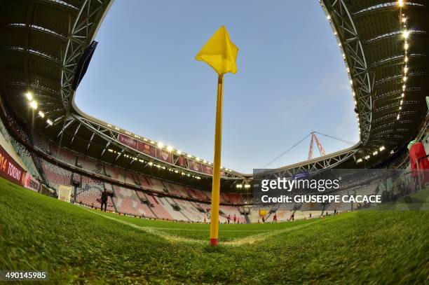 General view shows a corner of the pitch during FC Sevilla's training session on the eve of the UEFA Europa league final football match between...