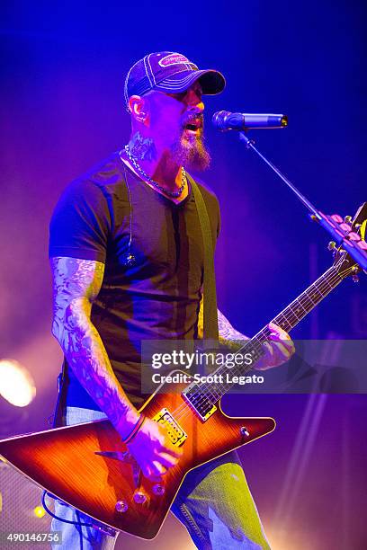 John Connolly of Sevendust performs during the 1000HP Tour at The Fillmore Detroit on September 23, 2015 in Detroit, Michigan.