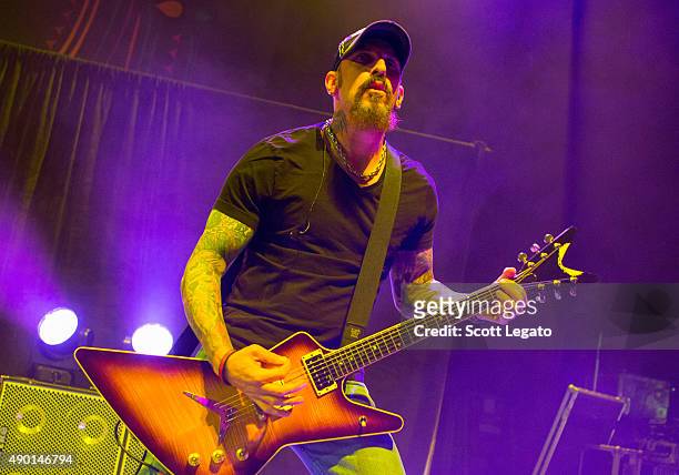 John Connolly of Sevendust performs during the 1000HP Tour at The Fillmore Detroit on September 23, 2015 in Detroit, Michigan.