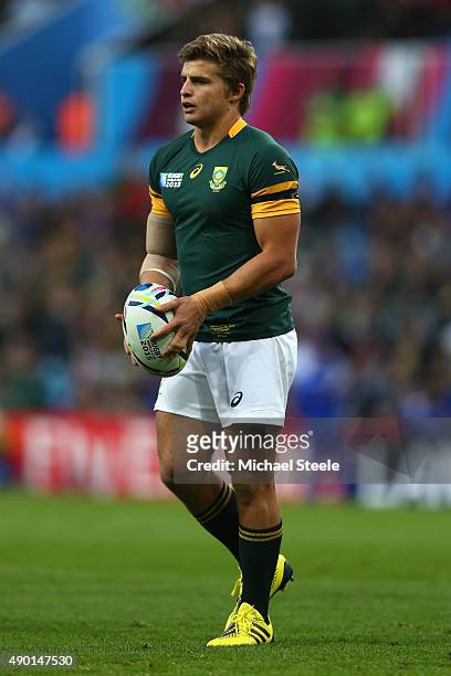 Patrick Lambie of South Africa during the 2015 Rugby World Cup Pool B match between South Africa and Samoa at Villa Park on September 26, 2015 in...