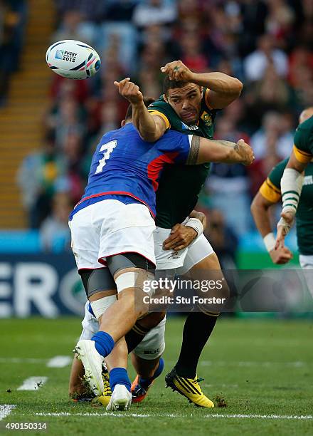 Bryan Habana of South Africa in action during the 2015 Rugby World Cup Pool B match between South Africa and Samoa at Villa Park on September 26,...