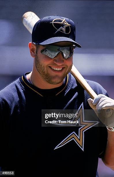 Lance Berkman of the Houston Astros holds the bat during the game against the San Diego Padres at Qualcomm Stadium in San Diego, California. The...