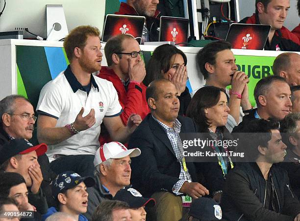 Prince Harry, Prince William, Duke of Cambridge and Catherine; Duchess of Cambridge attend the England v Wales match during the Rugby World Cup 2015...