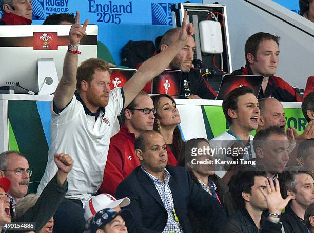 Prince Harry, Prince William, Duke of Cambridge and Catherine; Duchess of Cambridge attend the England v Wales match during the Rugby World Cup 2015...