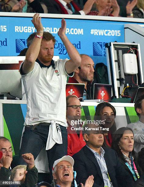 Prince Harry, Prince William, Duke of Cambridge and Catherine; Duchess of Cambridge attend the England v Wales match during the Rugby World Cup 2015...
