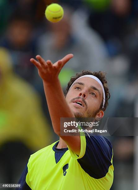 Marco Cecchinato of Italy in action against Igor Sijsling of the Netherlands during day 3 of the Internazionali BNL d'Italia 2014 on May 13, 2014 in...