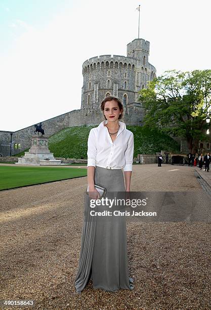 Actress Emma Watson arrives for a dinner to celebrate the work of The Royal Marsden hosted by the Duke of Cambridge at Windsor Castle on May 13, 2014...