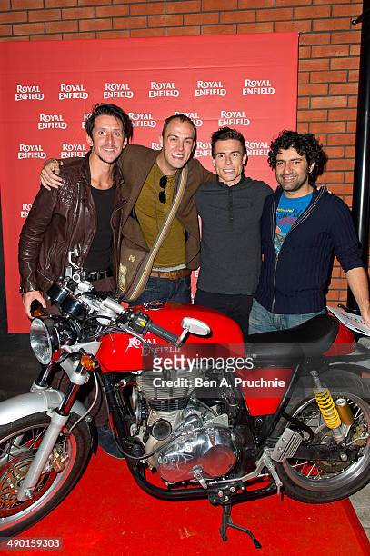The Rain Band, James Toseland and Siddhartha Lal attends the launch of the first Royal Enfield store outside of India on May 13, 2014 in London,...