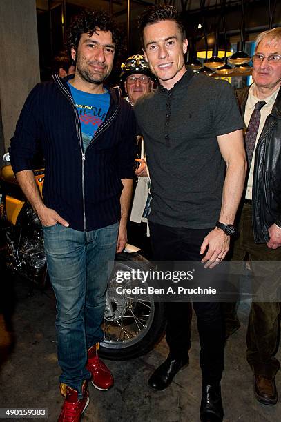 Siddhartha Lal and James Toseland attend the launch of the first Royal Enfield store outside of India on May 13, 2014 in London, England.