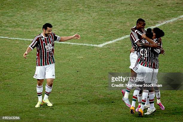 Fred of Fluminense celebrates after scoring a goal against Goias during a match between Fluminense and Goias as part of Brasileirao Series A 2015 at...