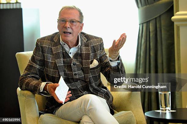 Kurt Aeschbacher speaks on stage at the IWC Schaffhausen Media Breakfast held as part of the 11th Zurich Film Festival at the Dolder Grand Hotel on...